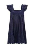 Matchesfashion.com Juliet Dunn - Ruffle-sleeve Floral-embroidered Cotton Mini Dress - Womens - Navy