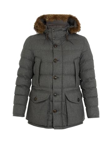 Moncler Rethel Fur-trimmed Quilted-down Wool Coat