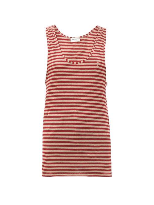 Matchesfashion.com Saint Laurent - Striped Linen-jersey Tank Top - Womens - Beige Multi