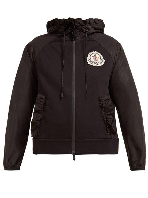 Matchesfashion.com 4 Moncler Simone Rocha - Ruffle Trim Cotton Jersey And Shell Hooded Jacket - Womens - Black