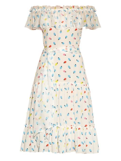Isolda Domingo Off-the-shoulder Caju Fruit-print Dress