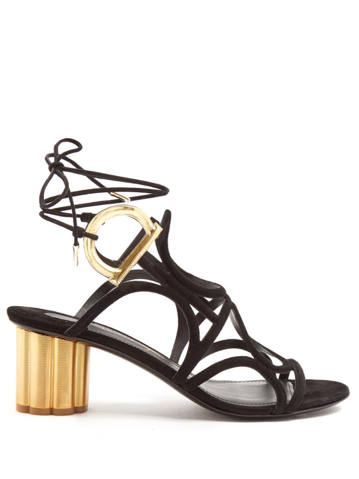 Salvatore Ferragamo Vinci Flower-heel Suede Sandals