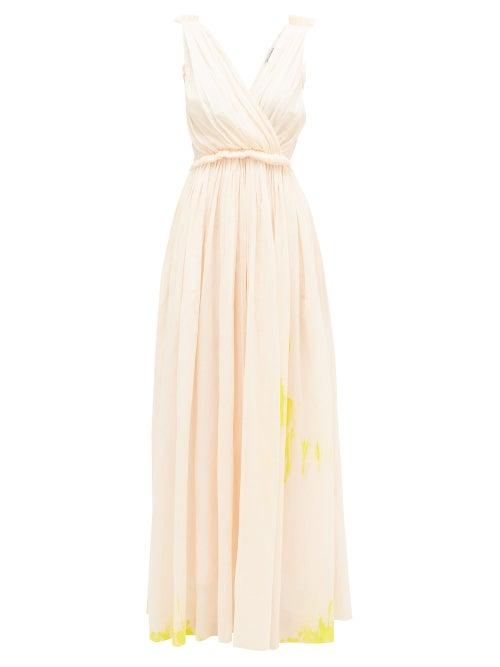 Matchesfashion.com Vika Gazinskaya - Painted Gathered Cotton-voile Maxi Dress - Womens - Light Pink