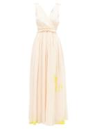 Matchesfashion.com Vika Gazinskaya - Painted Gathered Cotton-voile Maxi Dress - Womens - Light Pink