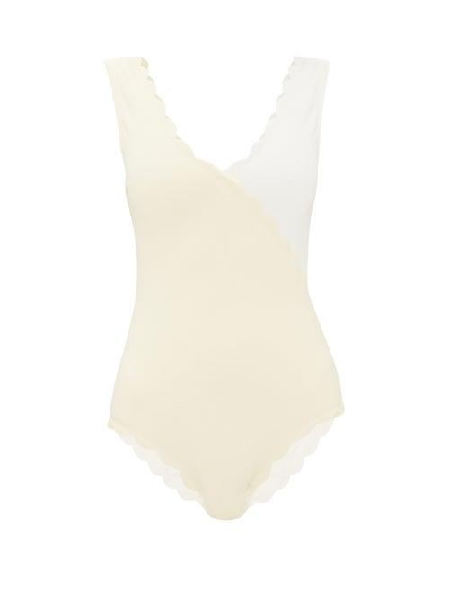 Matchesfashion.com Marysia - Canyon Point Scallop-edged Wrap Swimsuit - Womens - Beige Multi