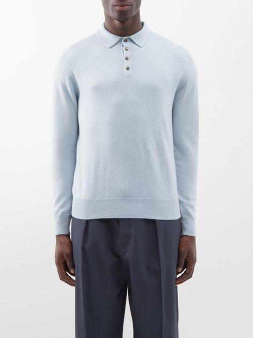 Allude - Cashmere Polo Shirt - Mens - Light Blue
