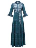 Matchesfashion.com Beulah - Nalini Peacock Print Silk Shirtdress - Womens - Green Multi