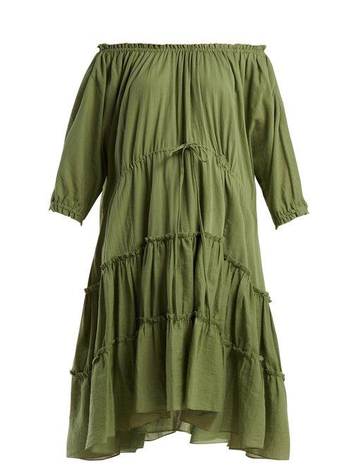 Matchesfashion.com Loup Charmant - Kassos Off The Shoulder Cotton Dress - Womens - Khaki