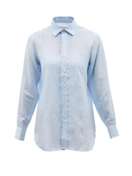 Charvet - Point-collar Linen Shirt - Womens - Light Blue