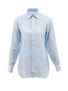 Charvet - Point-collar Linen Shirt - Womens - Light Blue