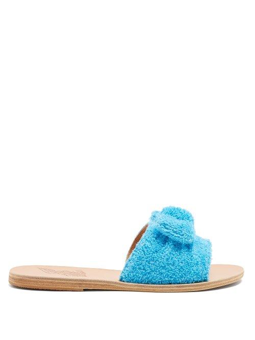Matchesfashion.com Ancient Greek Sandals - Taygete Bow Embellished And Leather Slides - Womens - Blue