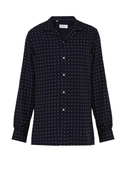 Matchesfashion.com Officine Gnrale - Dario Dot Print Crepe Shirt - Mens - Navy Multi