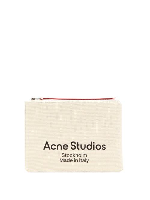 Matchesfashion.com Acne Studios - Malachite Large Logo-print Canvas Pouch - Mens - Beige