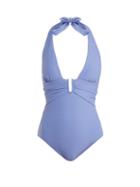Matchesfashion.com Heidi Klein - Portinatx Halterneck U Bar Swimsuit - Womens - Blue