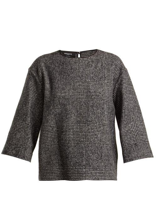 Matchesfashion.com Rochas - Prince Of Wales Check Wool Blend Top - Womens - Grey Multi