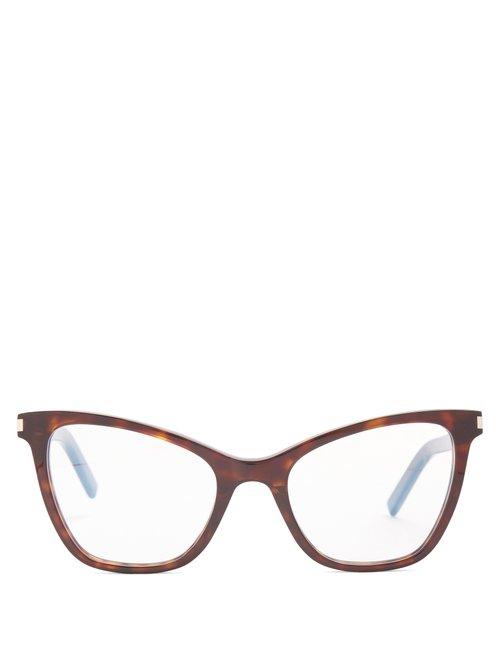 Matchesfashion.com Saint Laurent - Monogram Cat Eye Squared Frame Glasses - Womens - Tortoiseshell