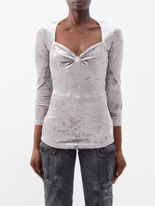 Isabel Marant - Gubaia Stretch-velvet Long-sleeve Top - Womens - White Grey
