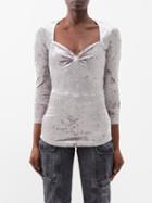 Isabel Marant - Gubaia Stretch-velvet Long-sleeve Top - Womens - White Grey