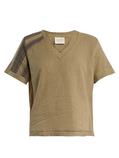 Matchesfashion.com Cecilie Copenhagen - Villablack Scarf Jacquard A Line Cotton Top - Womens - Khaki