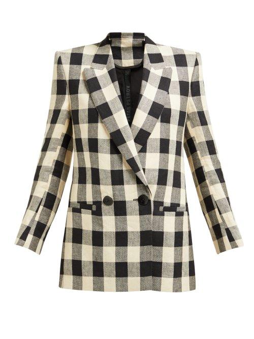 Matchesfashion.com Petar Petrov - Jina Double Breasted Linen Twill Blazer - Womens - Black White