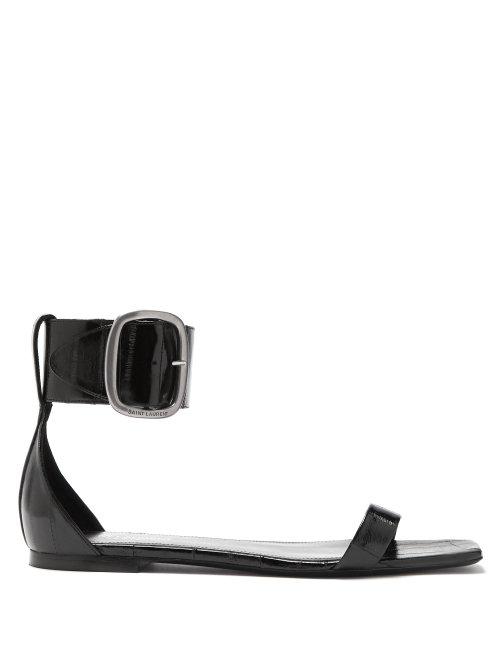 Matchesfashion.com Saint Laurent - Ankle Strap Flat Leather Sandals - Womens - Black