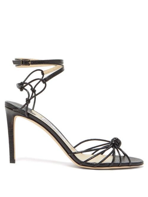 Matchesfashion.com Jimmy Choo - Lovella 85 Knotted Lizard-effect Leather Sandals - Womens - Black
