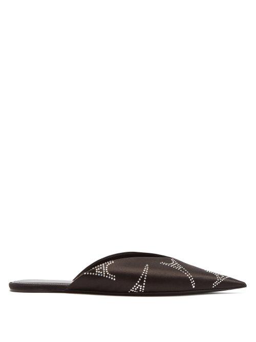 Matchesfashion.com Balenciaga - Knife Eiffel Crystal Backless Satin Loafers - Womens - Black