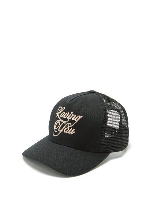 Matchesfashion.com Amiri - Loving You-embroidered Cotton & Mesh Trucker Hat - Mens - Black