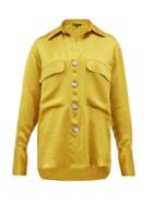 Matchesfashion.com Ann Demeulemeester - Spread Collar Hammered Satin Blouse - Womens - Yellow
