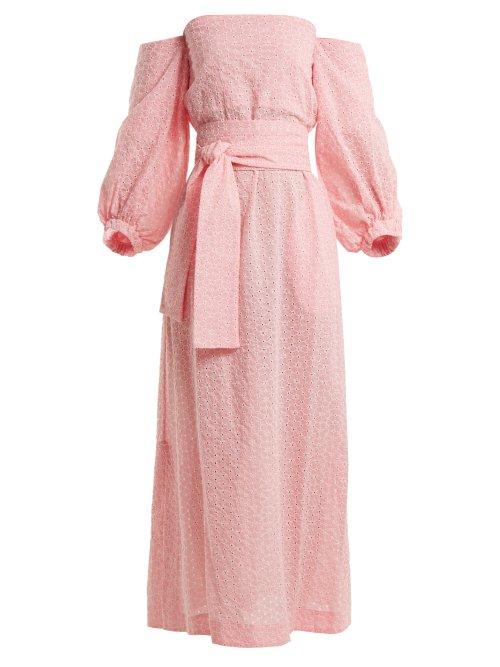 Matchesfashion.com Lisa Marie Fernandez - Rosie Broderie Anglaise Cotton Dress - Womens - Pink Multi