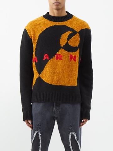 Marni X Carhartt - X Carhartt Wip Logo-intarsia Wool-blend Sweater - Mens - Black Brown Multi