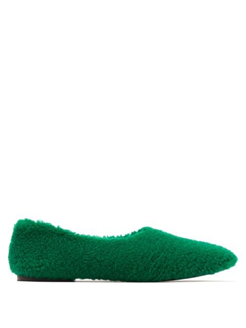 Matchesfashion.com Fur Deluxe - Shearling Ballerina Flats - Womens - Green