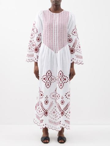 Vita Kin - Luna Broderie-anglaise Linen Dress - Womens - White Red