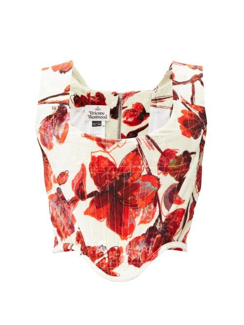 Matchesfashion.com Vivienne Westwood - Harlet Floral Printed Velvet Corset - Womens - Cream Multi