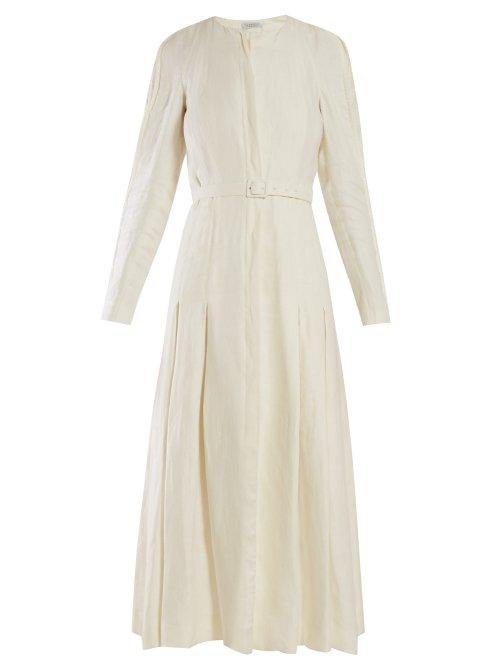 Matchesfashion.com Gabriela Hearst - Carla Belted Linen Midi Dress - Womens - Ivory