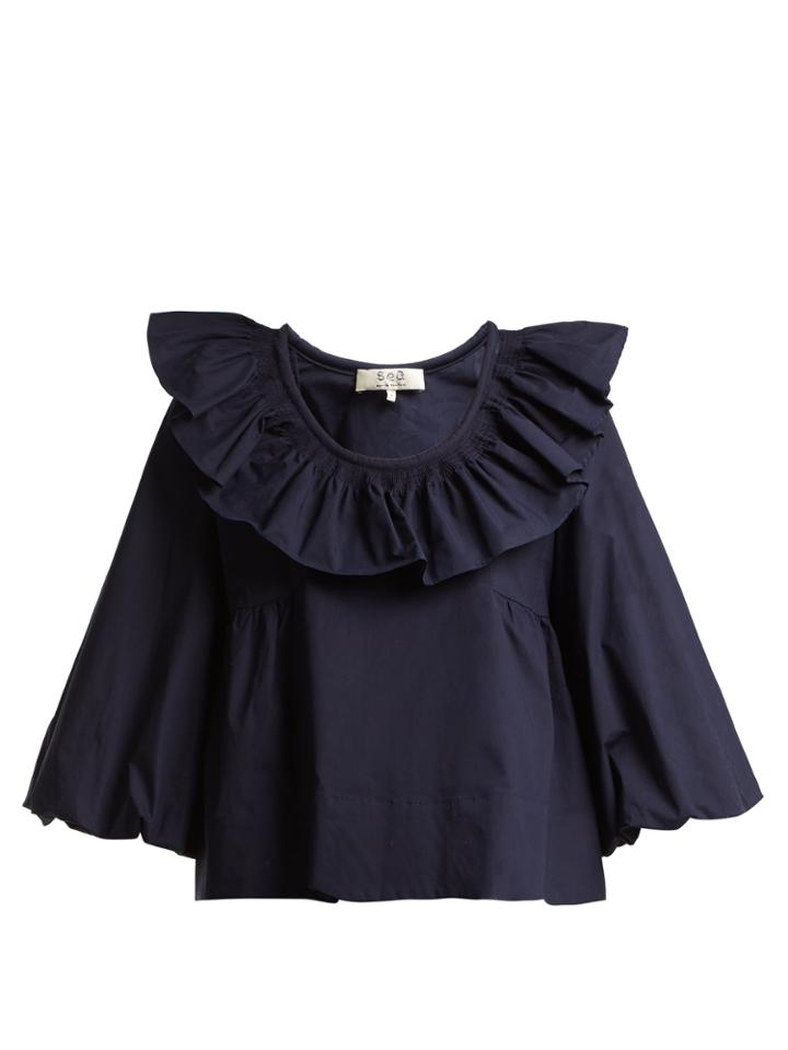 Sea Elinor Ruffled Stretch-cotton Top