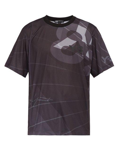 Matchesfashion.com Y-3 - Logo Perforated Jersey Football T Shirt - Mens - Black