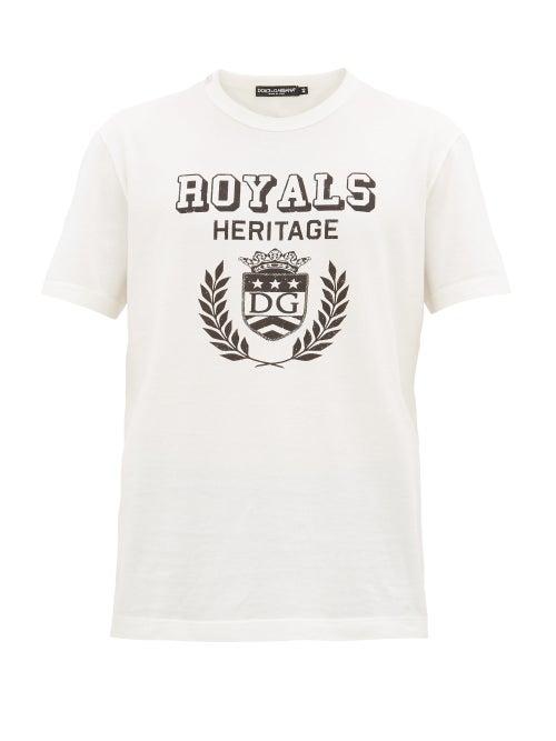 Matchesfashion.com Dolce & Gabbana - Royals Heritage Logo-print Cotton T-shirt - Mens - White