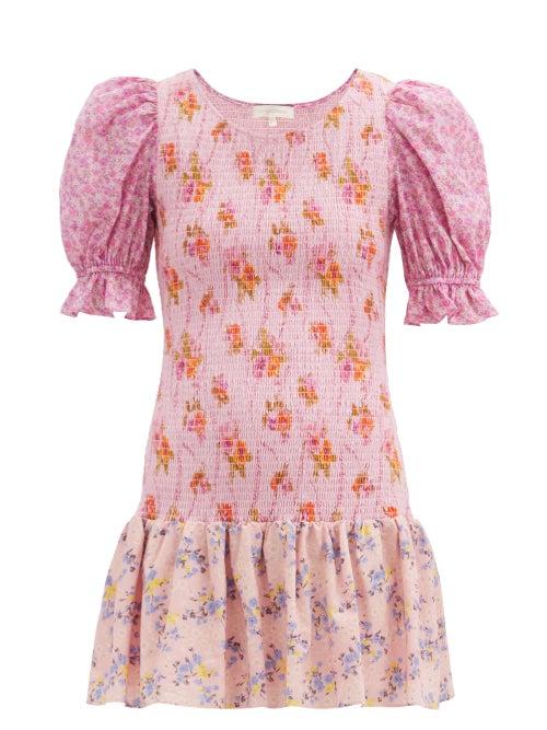 Matchesfashion.com Loveshackfancy - Luppa Shirred Floral-print Mini Dress - Womens - Pink Print