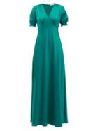 Matchesfashion.com Diane Von Furstenberg - Avianna V-neckline Satin Maxi Dress - Womens - Green
