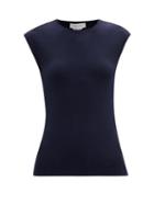 Matchesfashion.com Gabriela Hearst - Ryan Cap-sleeve Wool-blend Top - Womens - Navy