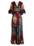 Matchesfashion.com Etro - Jungle Print V Neck Silk Satin Gown - Womens - Pink Multi