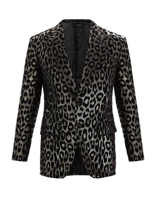 Tom Ford - Leopard-flocked Lam Blazer - Mens - Black Multi