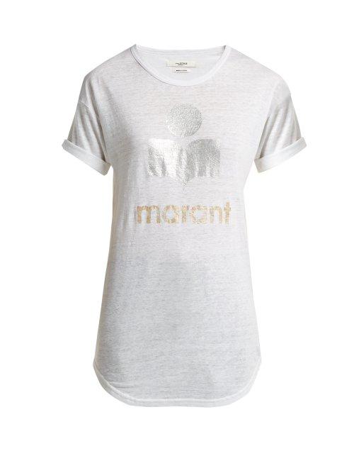 Matchesfashion.com Isabel Marant Toile - Koldi Foil Print Slub Linen T Shirt - Womens - White