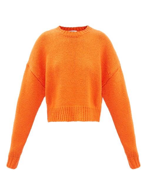 Frame - Round-neck Cotton Cropped Sweater - Womens - Orange