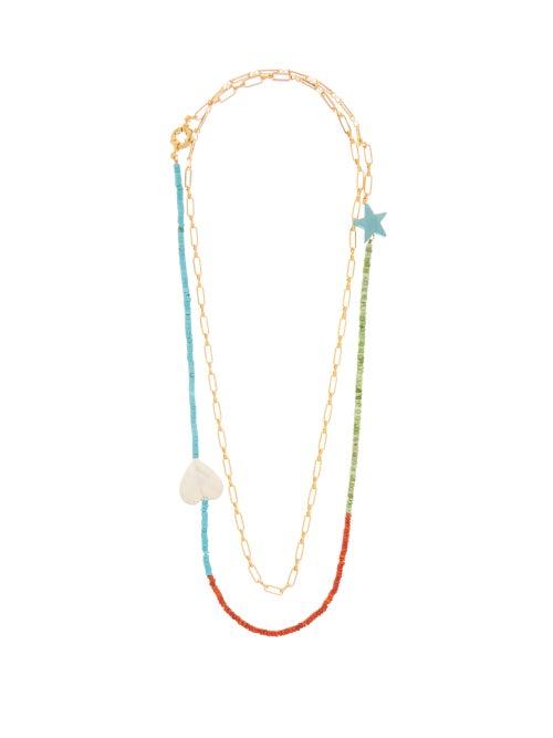 Matchesfashion.com Timeless Pearly - Heart And Star-pendant Beaded Choker - Womens - Blue Multi