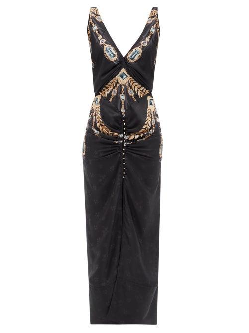 Matchesfashion.com Paco Rabanne - Gathered Jewel-print Satin Dress - Womens - Black Print
