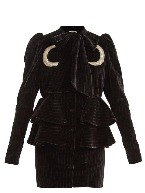 Matchesfashion.com Attico - Luna Ruffled Cotton Velvet Mini Dress - Womens - Black