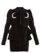 Matchesfashion.com Attico - Luna Ruffled Cotton Velvet Mini Dress - Womens - Black