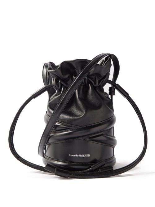 Alexander Mcqueen - Soft Curve Drawstring Leather Cross-body Bag - Womens - Black